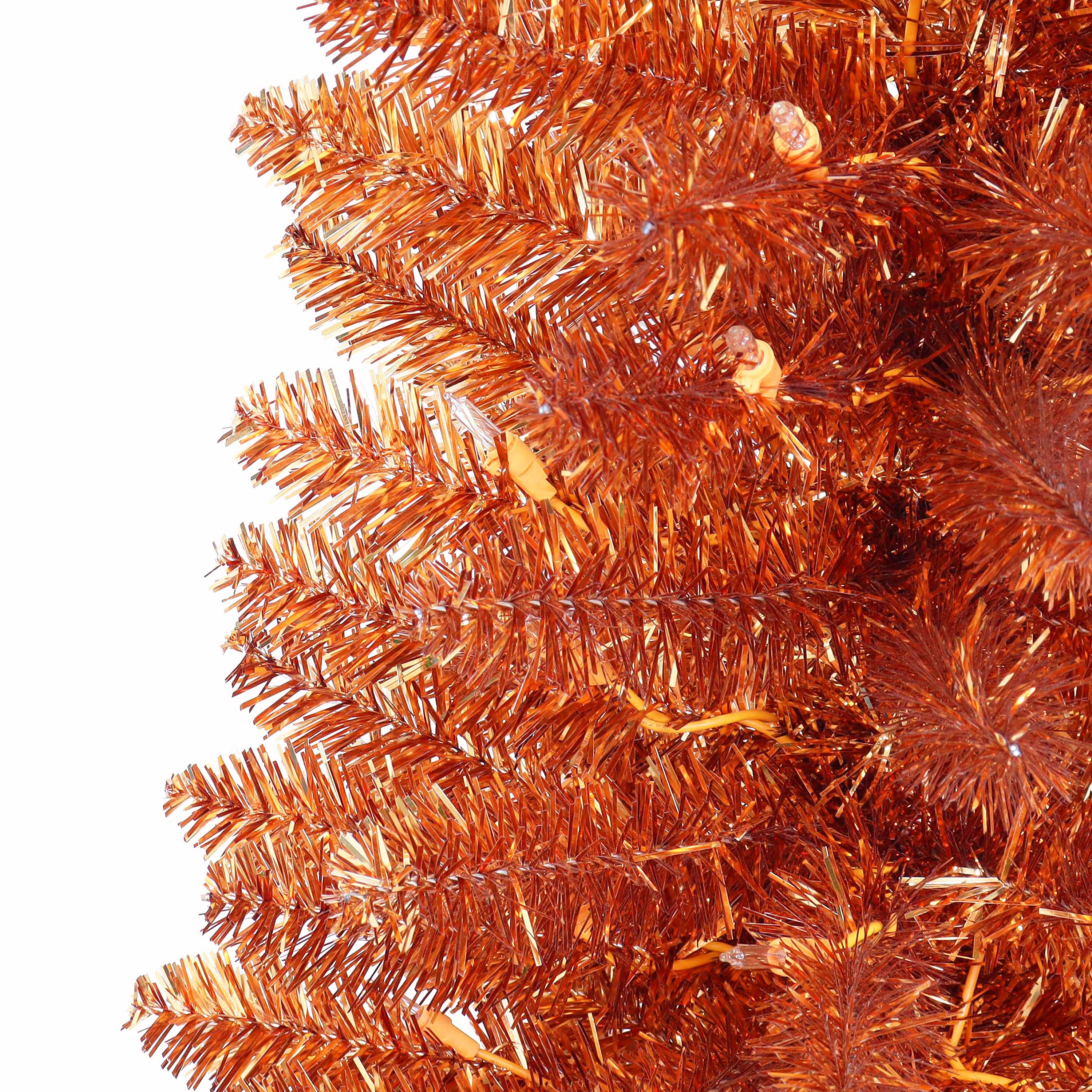 6ft Pre-Lit Orange Tinsel Tree